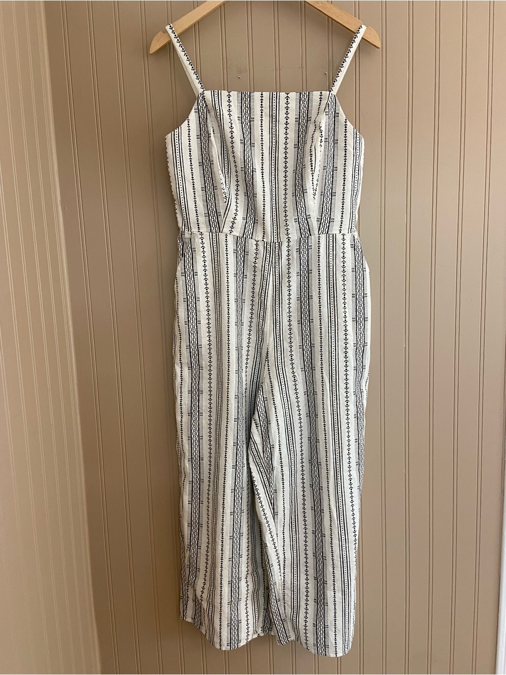 Old Navy Linen Blend Wide Leg Cream & Black Romper Women’s Size Medium